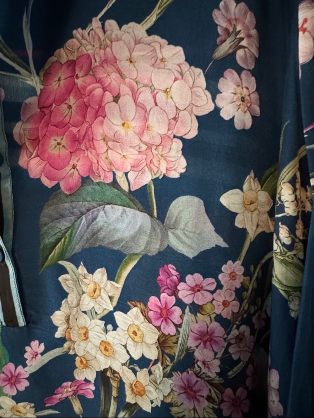 Johnny Was Navy Floral V-Neck Tunic with Pink & White Blooms - Picture 8 of 9